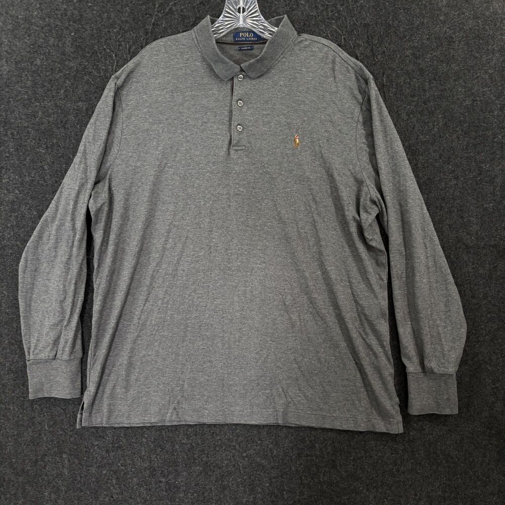Polo Ralph Lauren Polo Shirt Men's XL Gray Cotton Jersey Knit Preppy Casual
